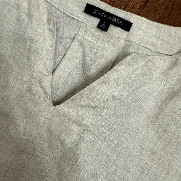 John Mark Linen Top L Oatmeal 3/4 sleeve - Picture 5 of 7